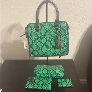 Green Snake Print Women's Bag Set